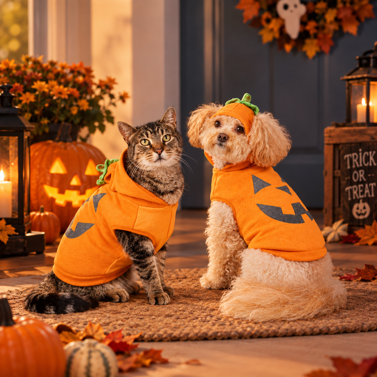 Jack-O'-Lantern Pumpkin Reflective Halloween Hoodie Dog and Cat Costume